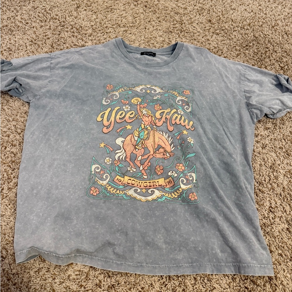 Gray Yee Haw Cowgirl Graphic T-Shirt